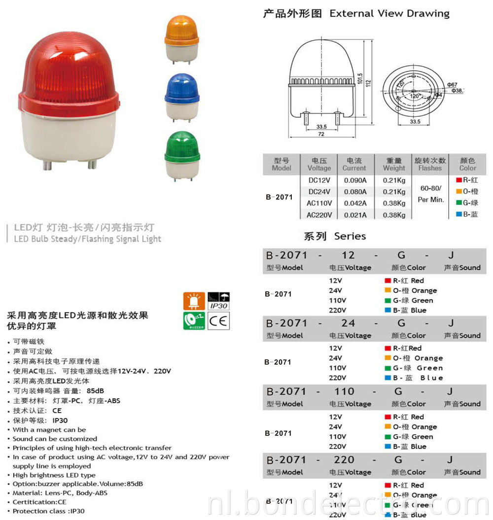 The parameter of B-2071 Warning Light